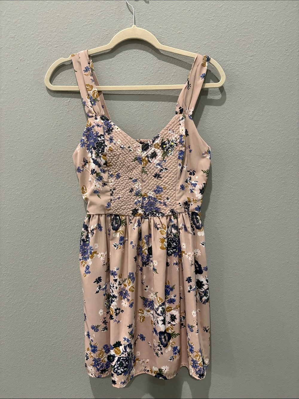 Bar III Blush Floral Smocked Mini Dress